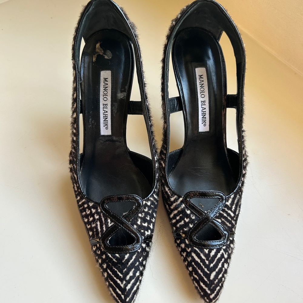 Manolo Blahnik Black and White Patterned Heels